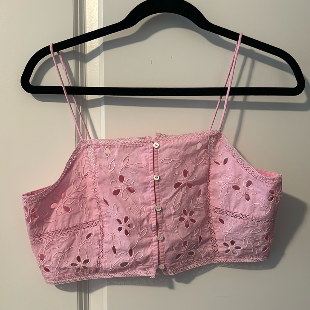 Pink crochet crop top